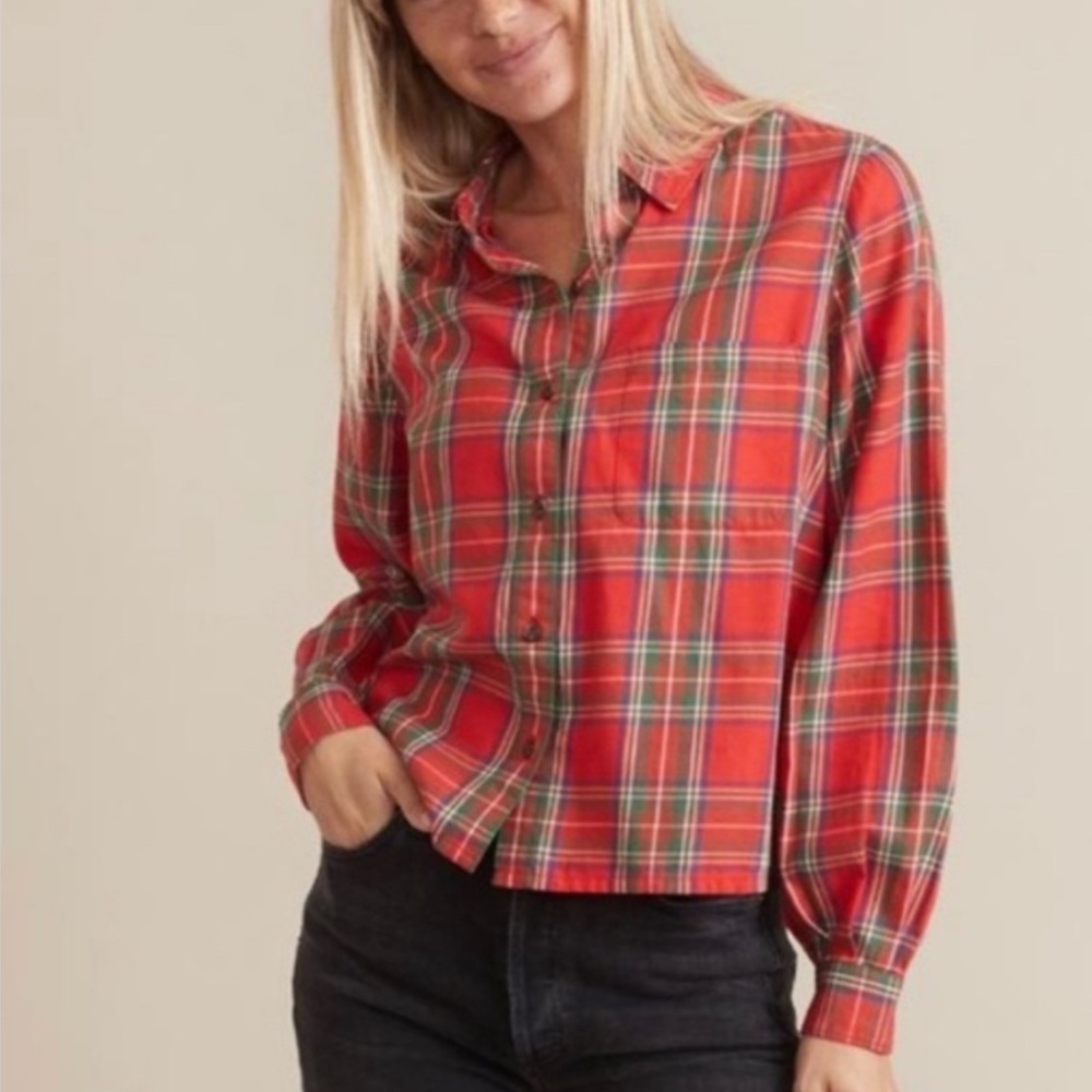 Marine Layer Zoe Red Plaid Button Down Classic Flannel